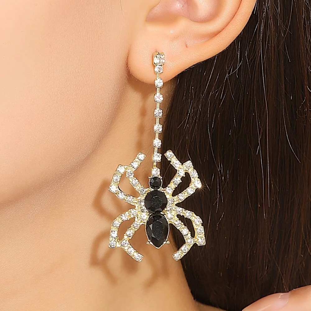 Spider Earrings, Rhinestone Spider Earrings, Halloween Earrings, Black Widow